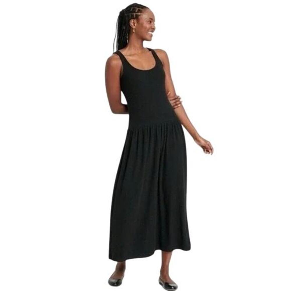 Universal Thread Women's Ribbed Drop Waist Knit Midi Slip Dress Black Size S